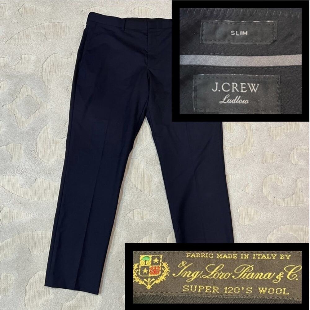 J CREW Loro Piana Super 120s Wool Ludlow Slim Fit Suit Dress Pants 36 Navy Blue